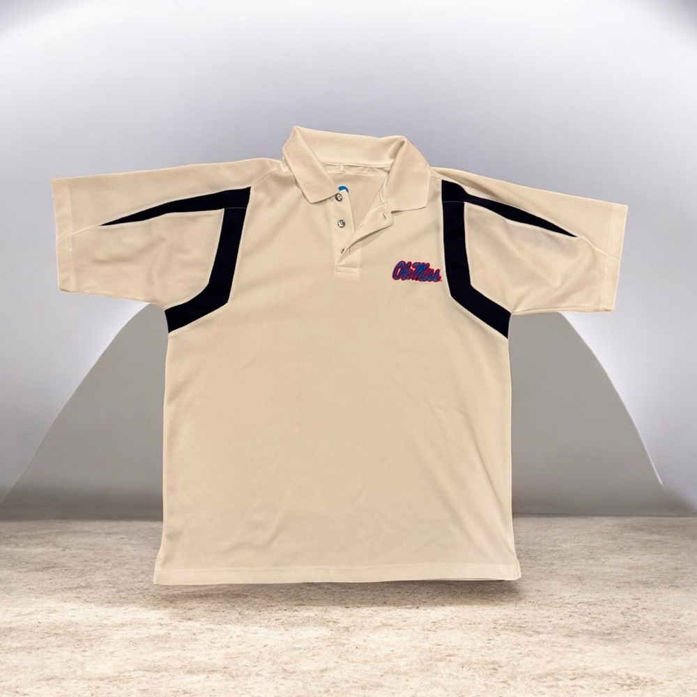 Menโs Ole Miss White Golf Shirt Polo with Navy Accents Large, NCAA